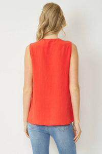 entro Sleeveless V-neck Top in red - women's blouse - alternate view