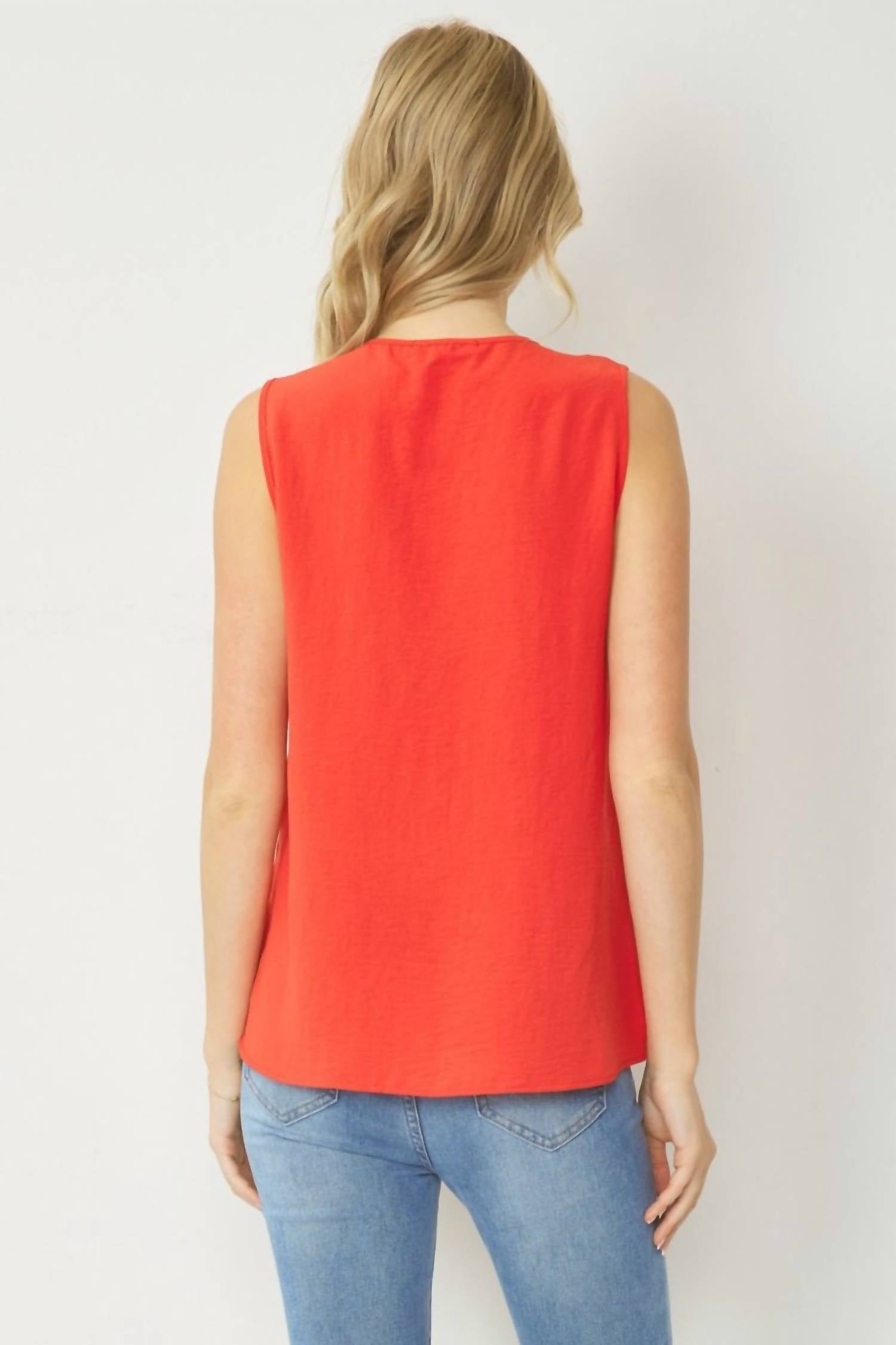 entro Sleeveless V-neck Top in red - women's blouse - alternate view