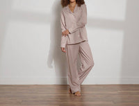 The Sleep Code Women's Ticking Stripe Long Pj Set in brown white - women's item