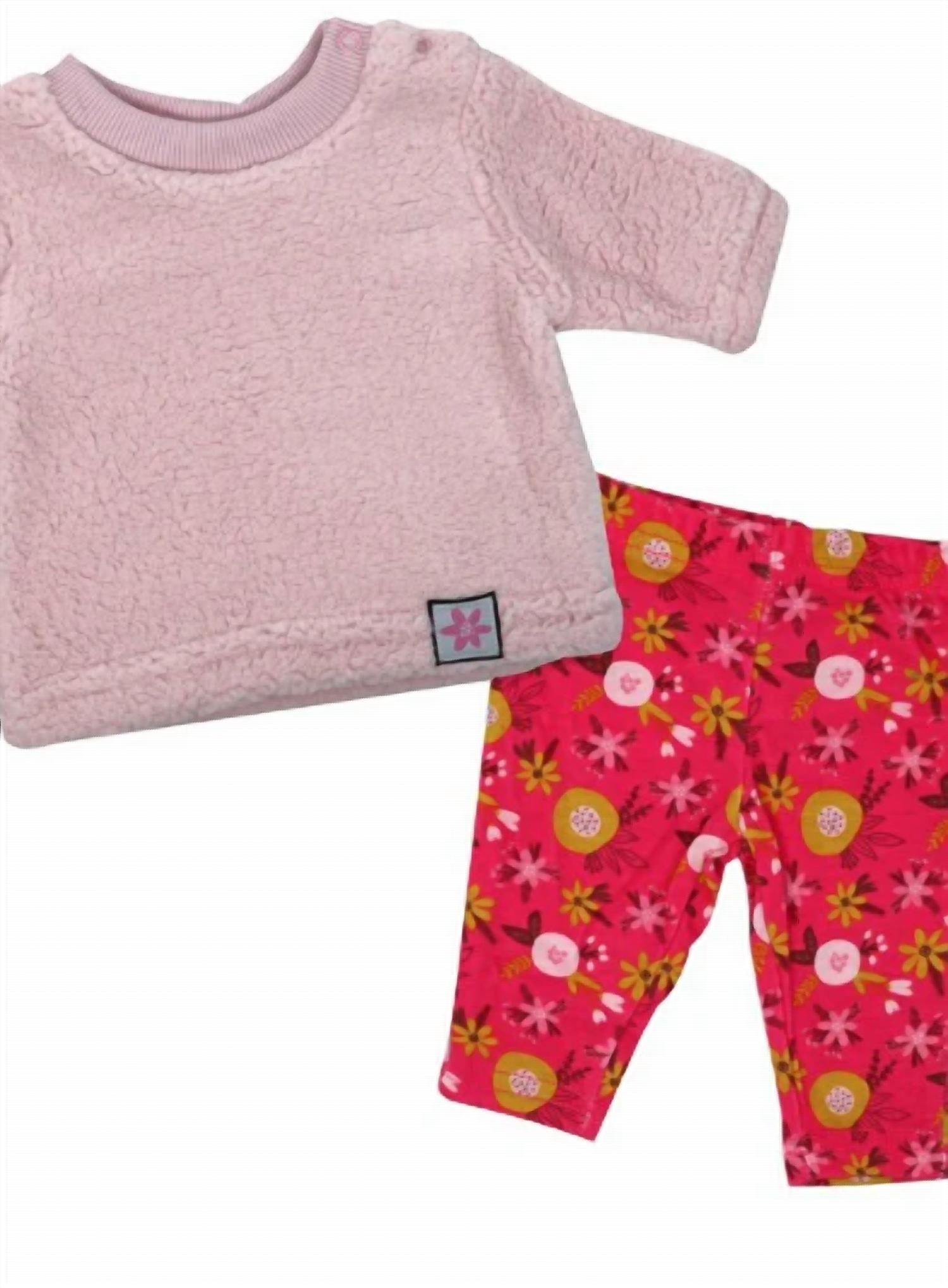 Sterling Baby - Girl's 2pc Sherpa Top With Floral Pant Set