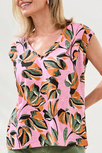 TRIBAL V-neck Cap Sleeve Top in wisteria - women's shirt - alternate view