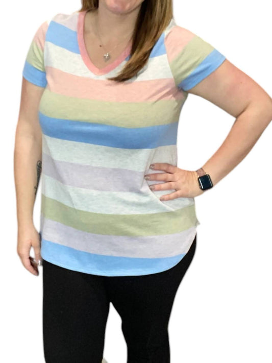 Honeyme - Pastel Striped V-Neck Tee