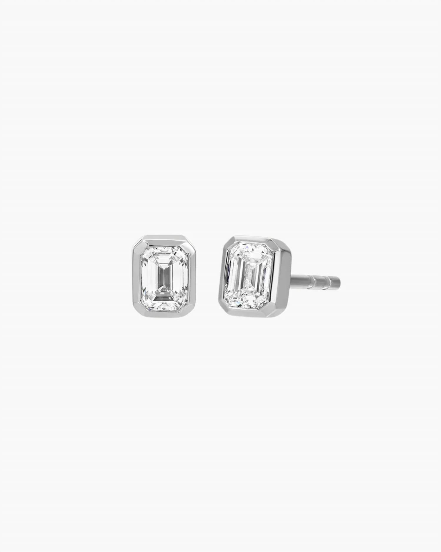 Ef Collection - Women's Bezel Set Emerald Cut Diamond Stud Earring