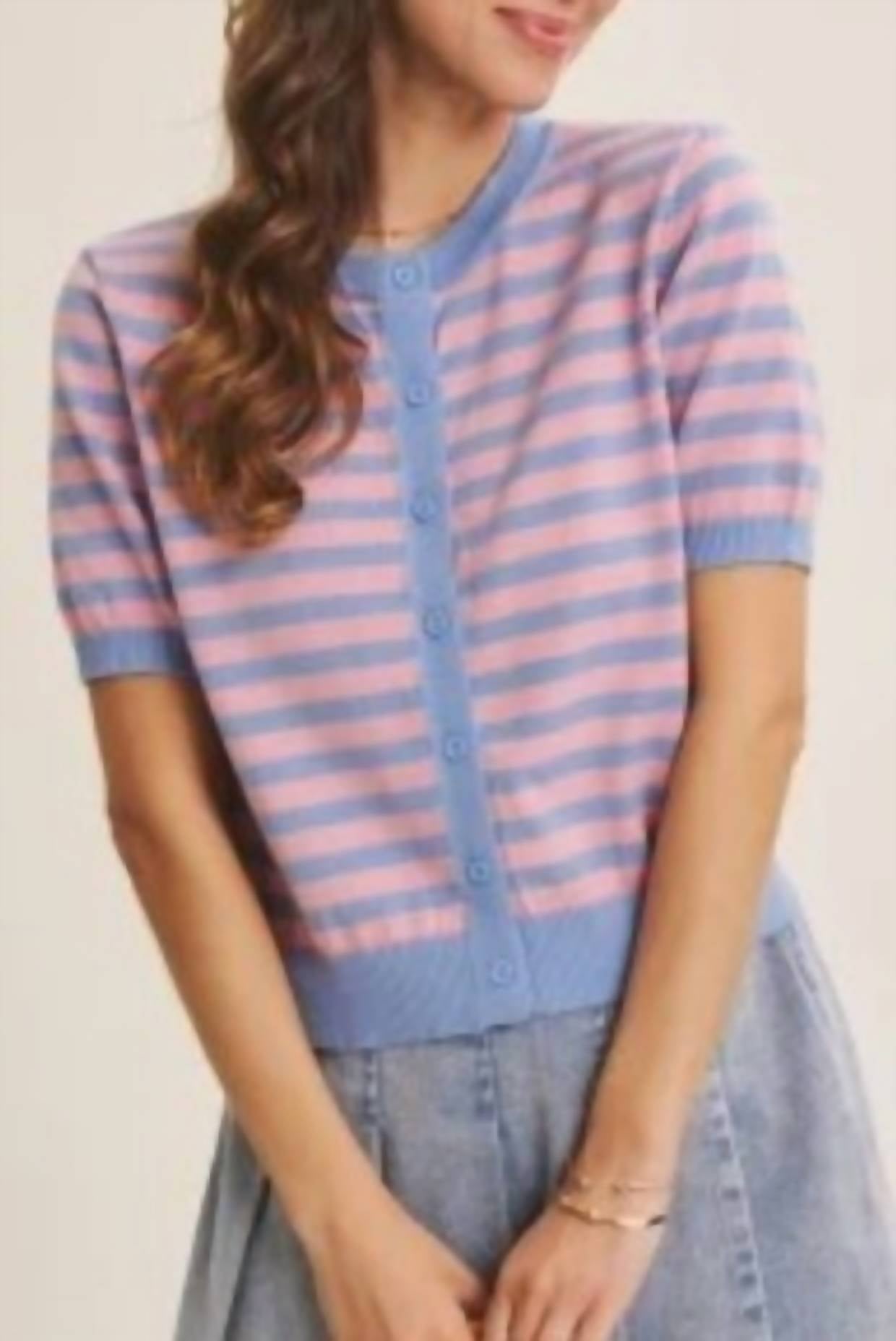 In February - Fresh Pop Stripe Button-down Sweater Cardigan