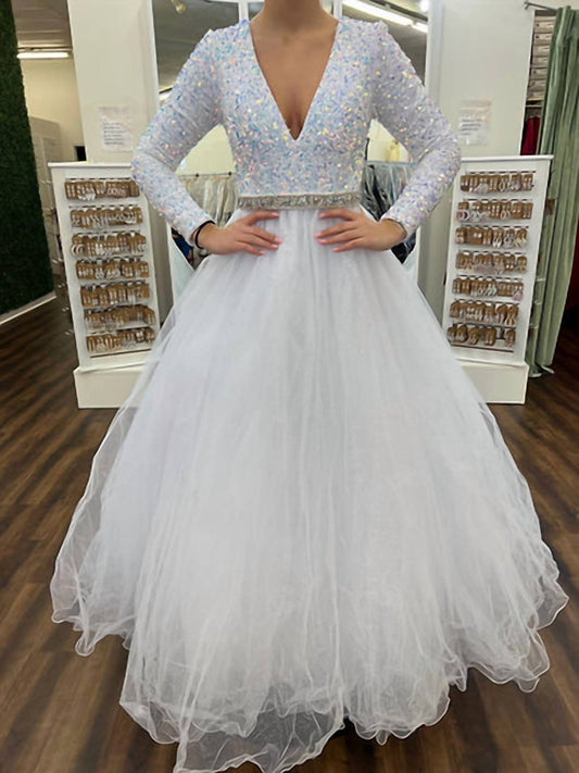 Ava Presley - Velvet Sequin Long Sleeved Ball Gown