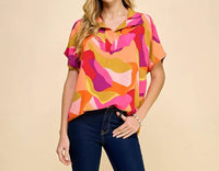 Les Amis - Collared Abstract Printed Top
