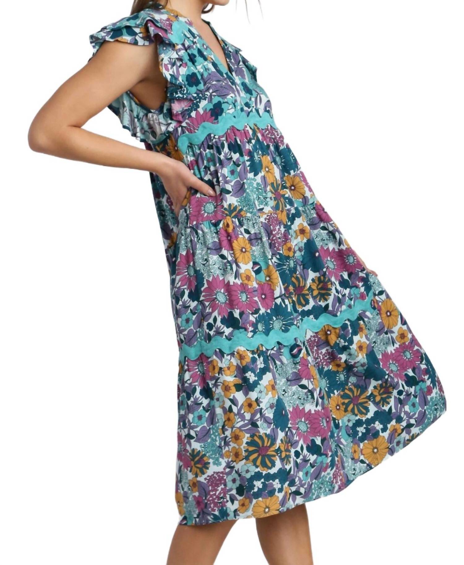 Umgee - Floral Ric Rac Midi Dress