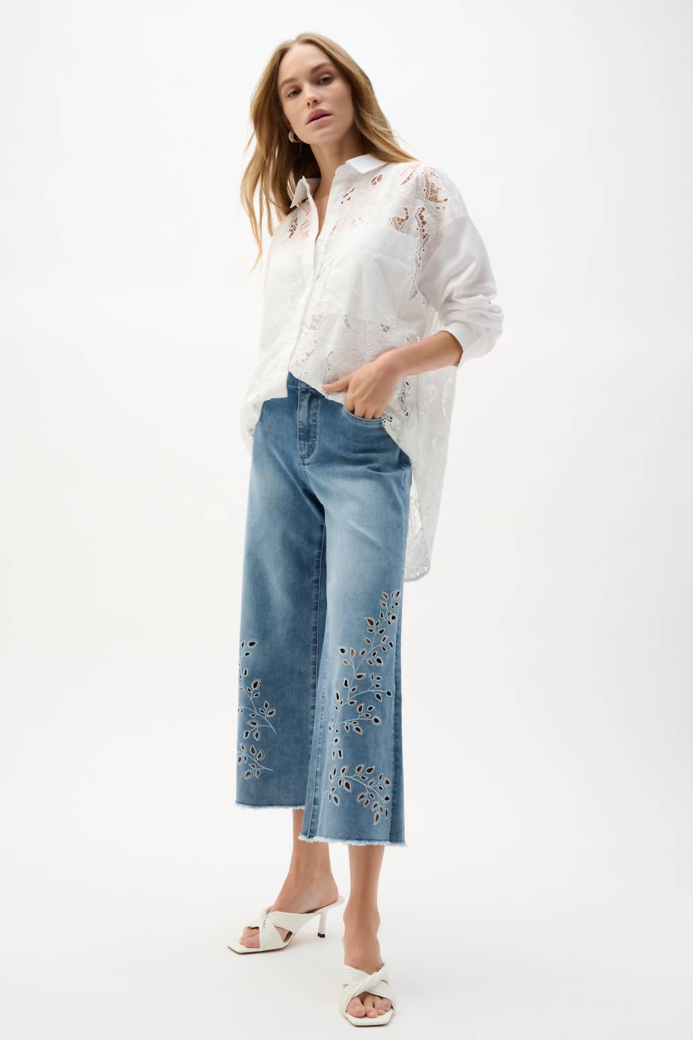 Joseph Ribkoff - Repreve denim wide leg crop jeans with embroidery