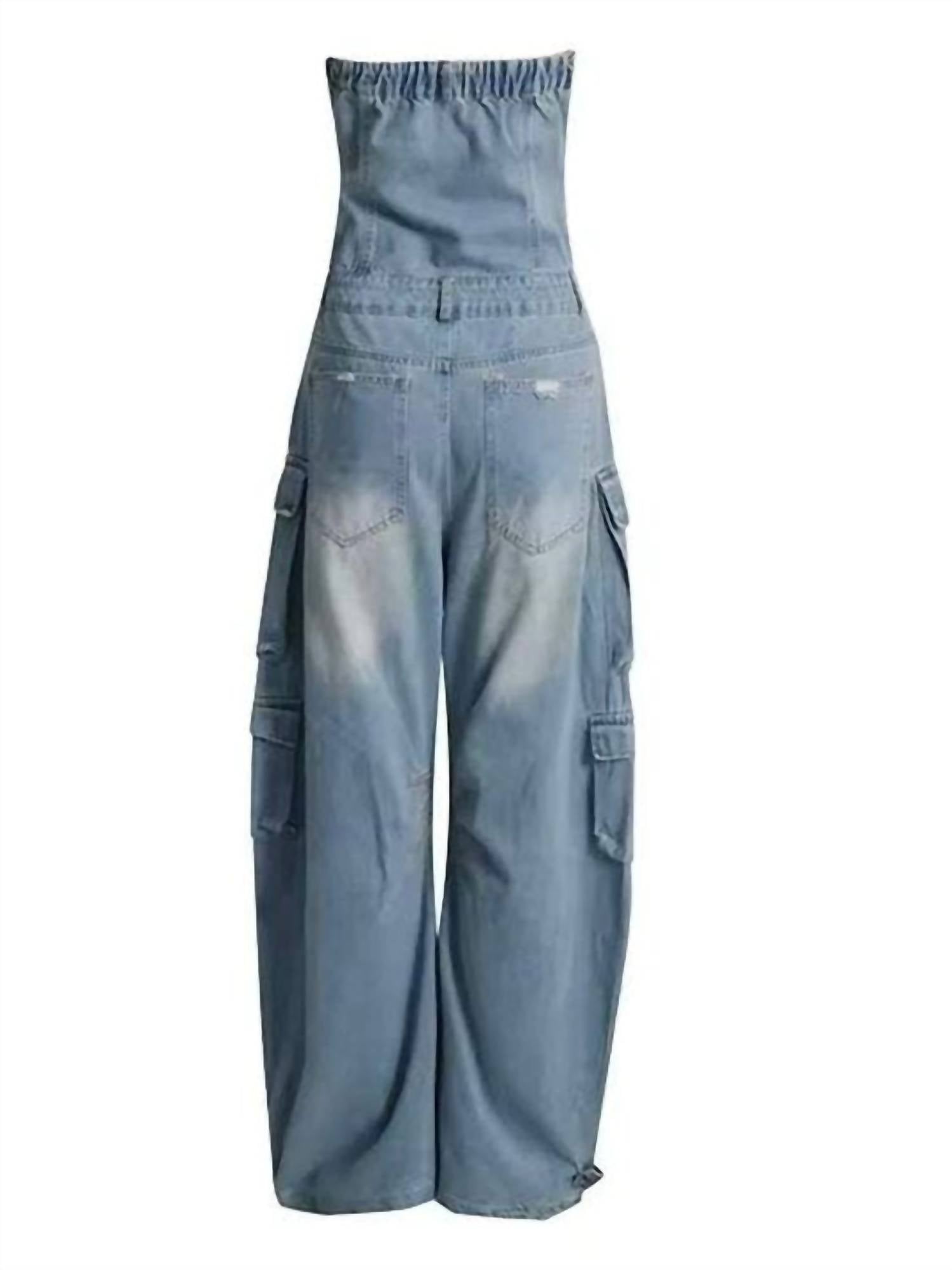 Giti Wholesale - Denim sleeveless cargo jumpsuit