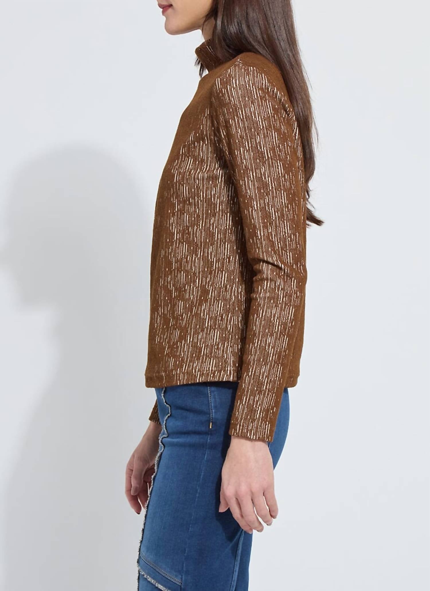 Lysse Carter Textured Long Sleeve Turtleneck in robust brown lysse 23 3695 m3 in rob brown - women's long sleeve top - alternate view