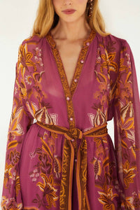 Farm Rio - Delicate Chintz Puff Sleeve Belted Maxi Dress