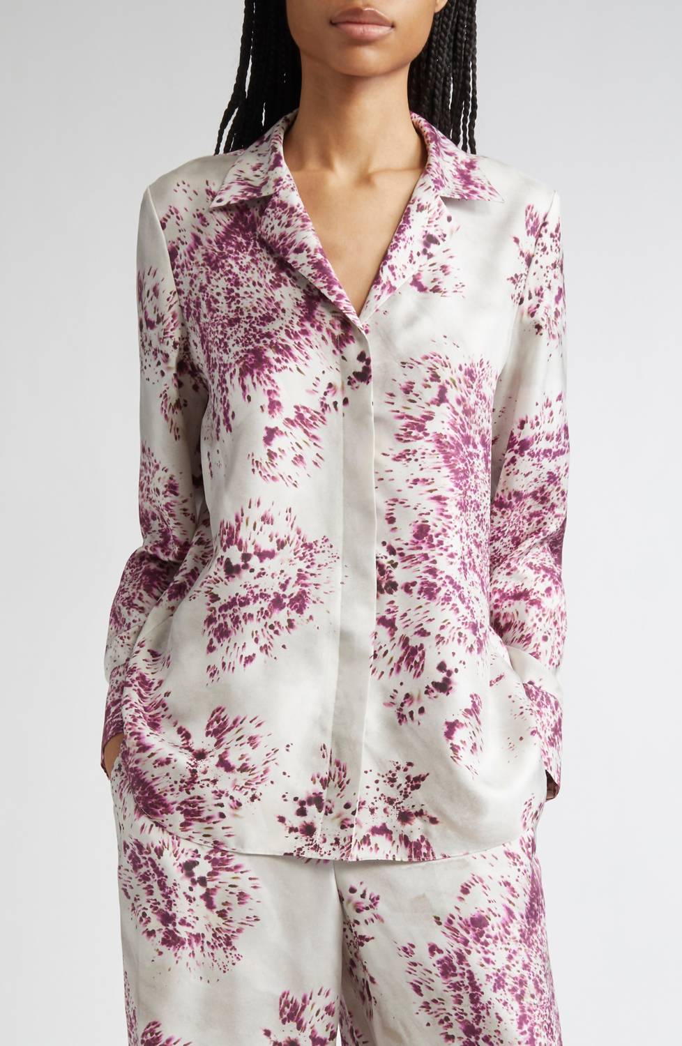 Lafayette 148 - Scottie Spotted Glaze Print Silk Twill Button-up Shirt