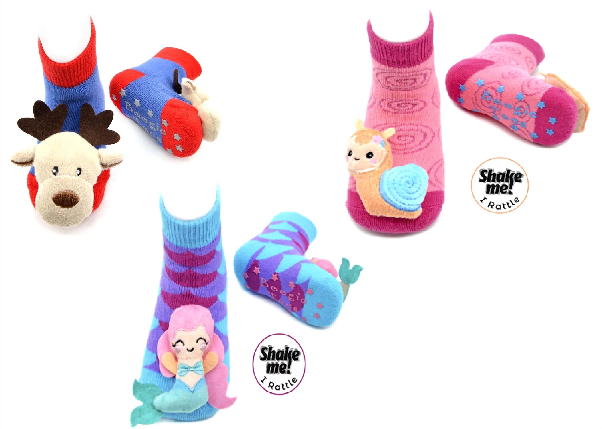 Liventi Inc. Kids Boogie Toe Rattle Socks Set Of 3 in multi 1 - kids' accessory