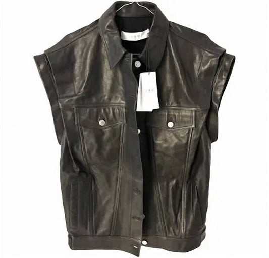 Iro - Sleeveless Leather Oversized Button Front Vest