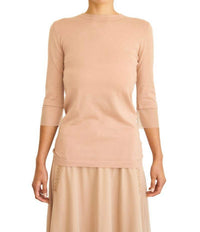 Brazeau Tricot Pima Tulle Cuff T-shirt in peanut - women's blouse