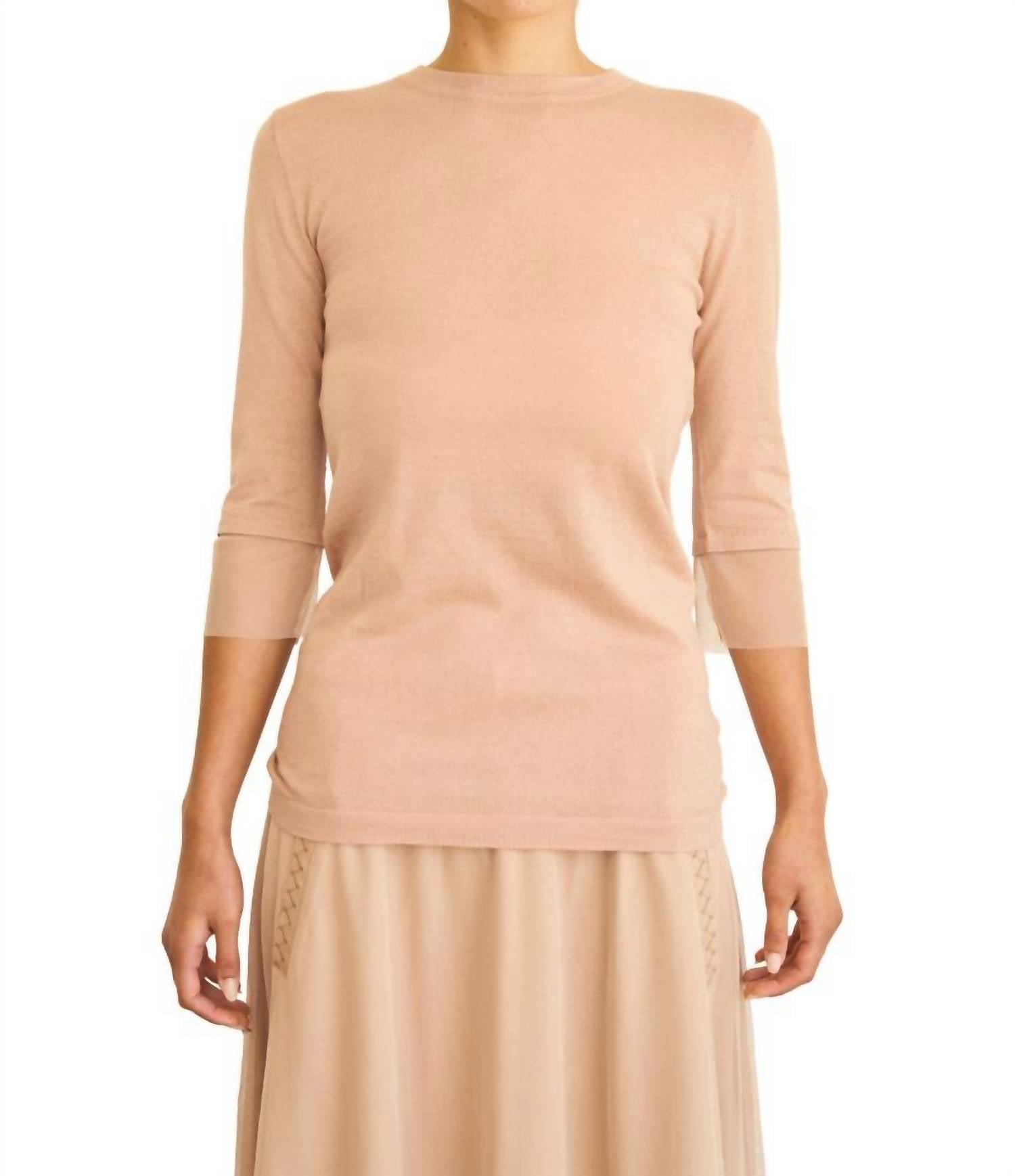 Brazeau Tricot Pima Tulle Cuff T-shirt in peanut - women's blouse