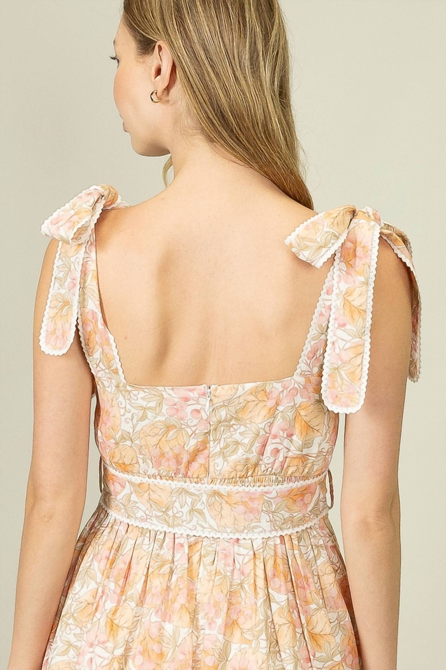 Heyson - Linen Print Crochet Trim and Pleated Belt Mini Dress