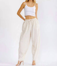 Little Secret Of Mine - Elastic Waist Front Pockets Linen Pants