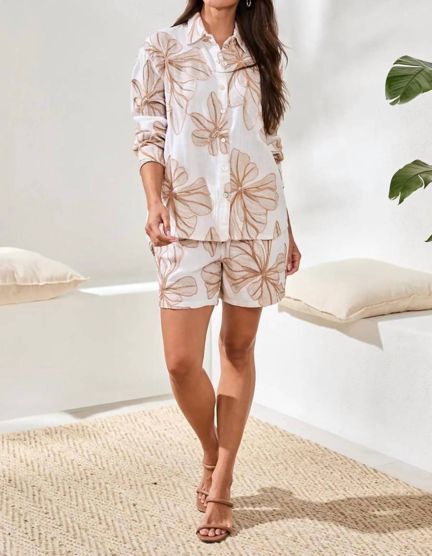 Tribal - Embroidered Crosshatch Button-front Blouse