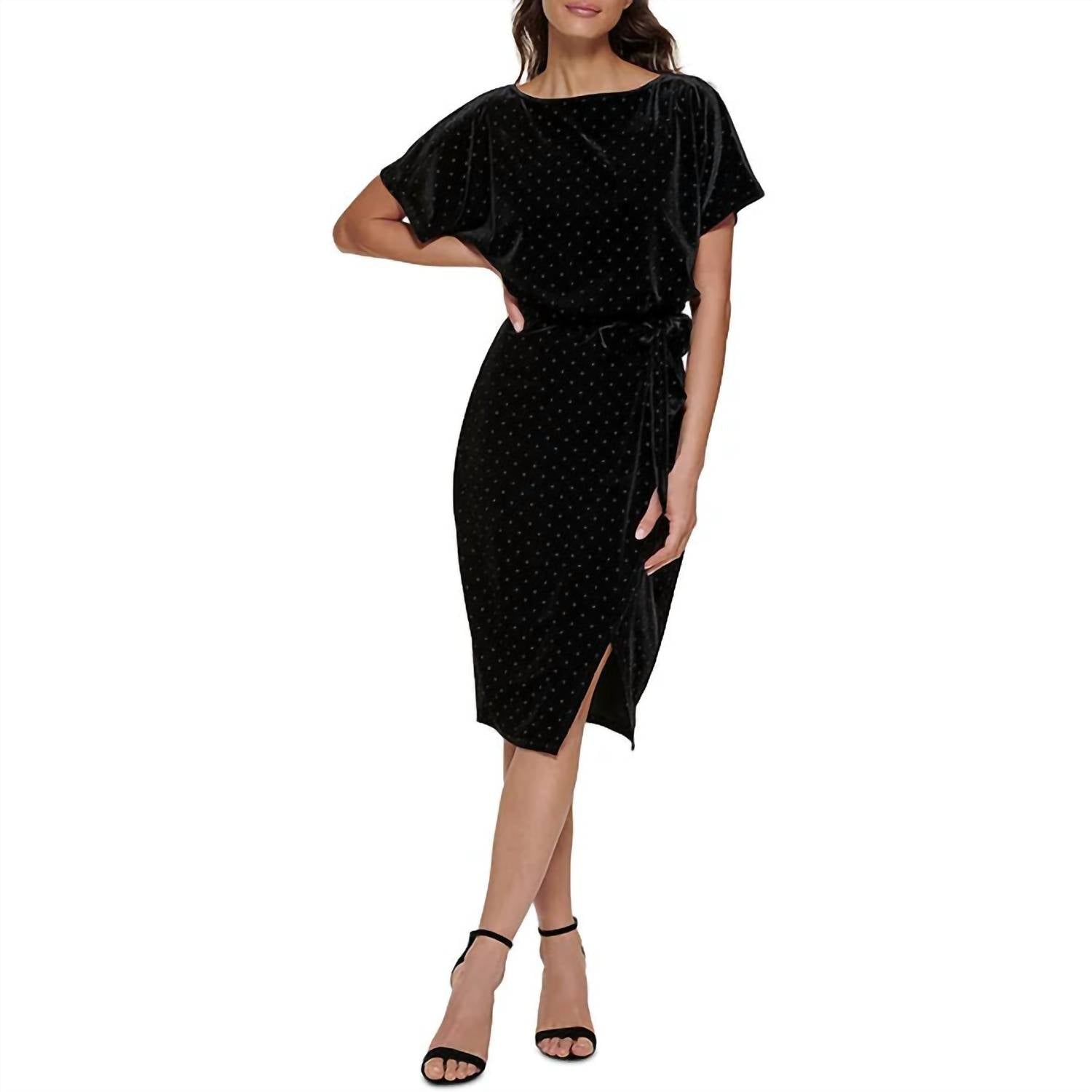 Kensie - Studded Velvet Sheath Belted Dress