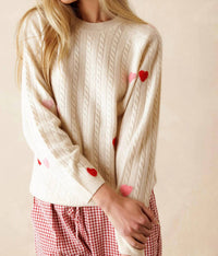27 Miles Malibu - Nelli Cashmere Heart Embroidered Cable Sweater