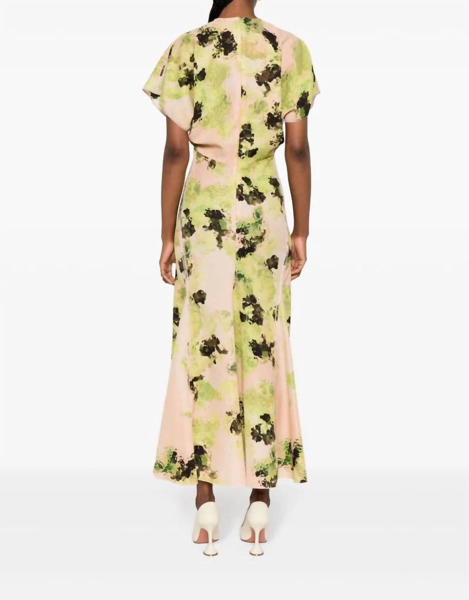 Victoria Beckham - Abstract Print Short Sleeve Drape Shouler Maxi Dress
