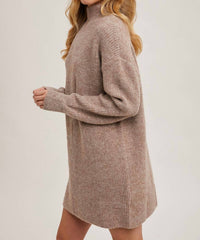 BluIvy Mock Neck Knit Sweater Mini Dress in latte - women's dress - view 4