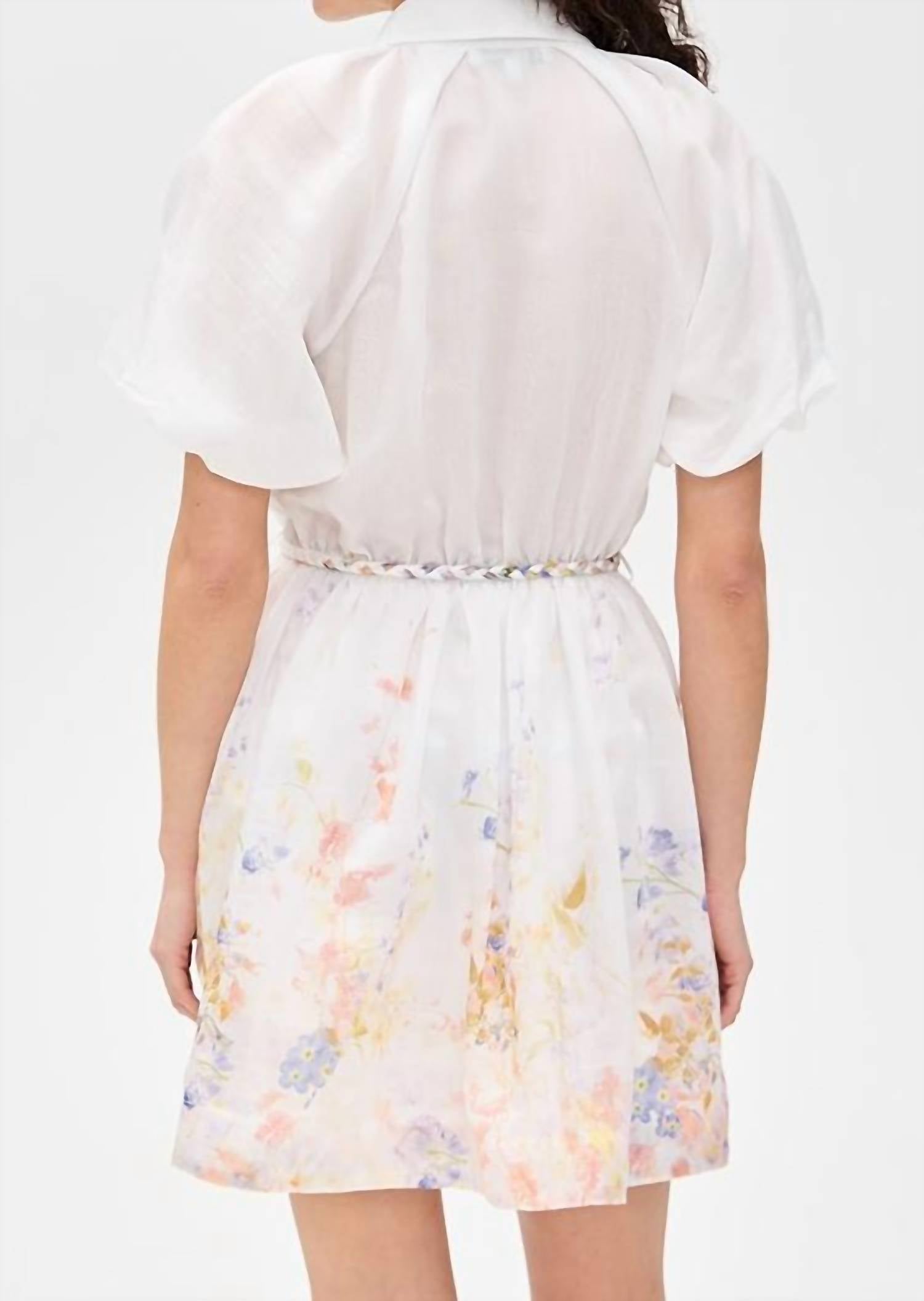 En Saison Taylorann Mini Dress in ivory violet orange - women's dress - detail view