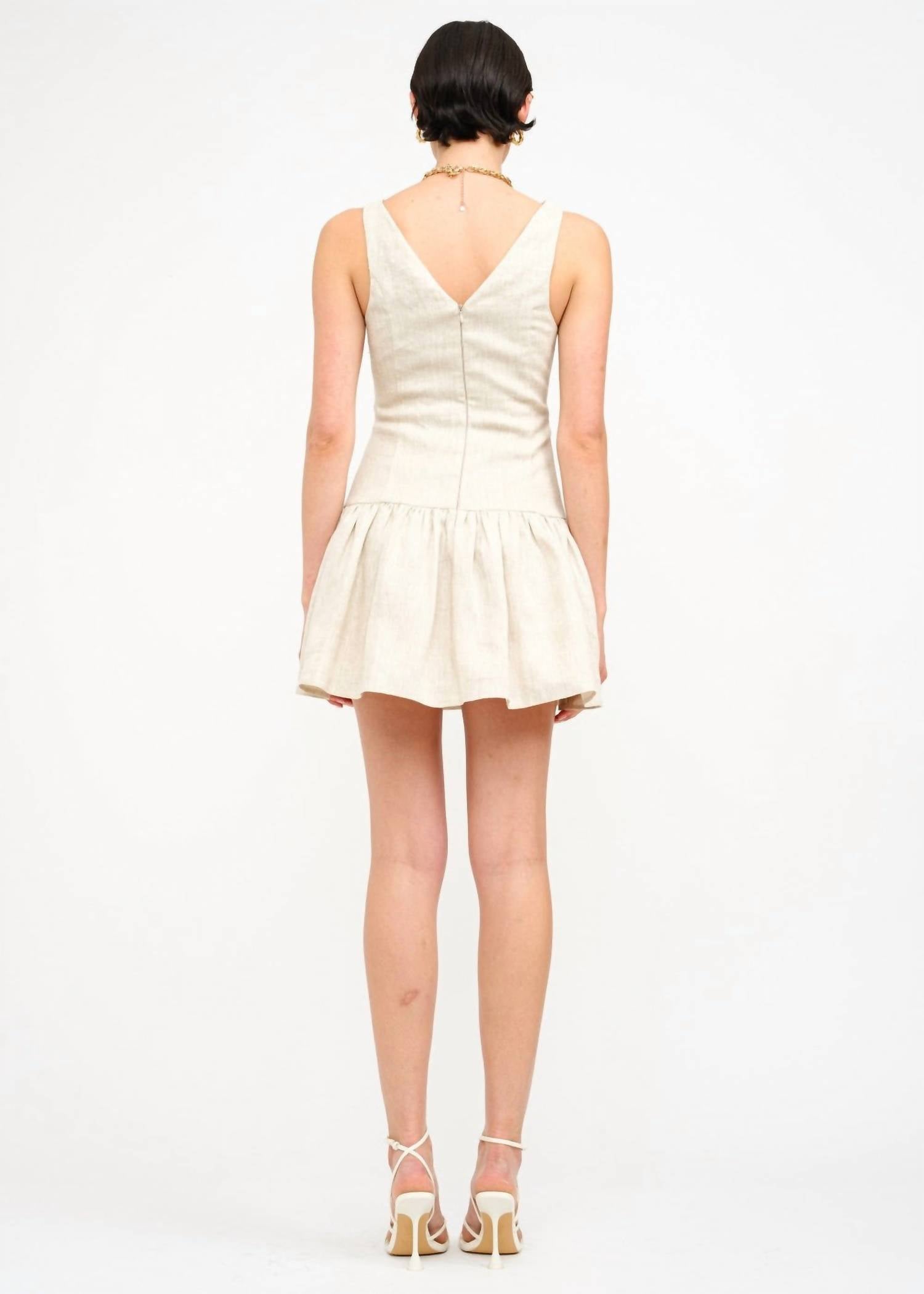 Sofie the Label Madelyn Drop-waist Mini Dress in natural - women's dress - detail view