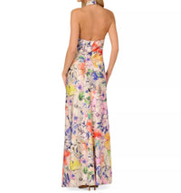 Adrianna Papell - Women's Printed Crossover Neck Satin Gown