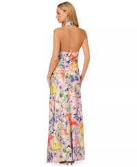 Adrianna Papell - Women's Printed Crossover Neck Satin Gown