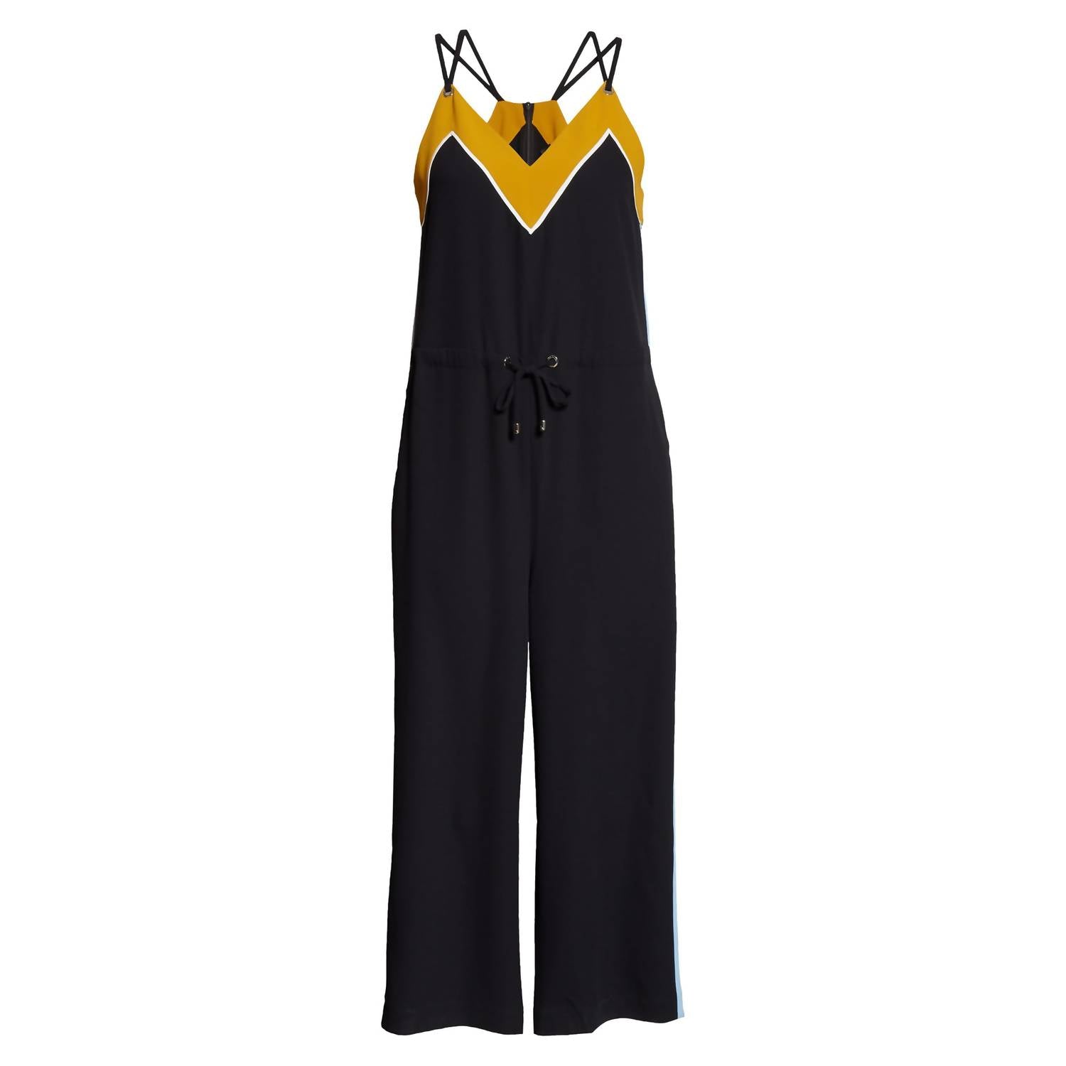 DARVVA V-NECKLINE DRAWSTRINGS COTTON SLEEVELESS JUMPSUIT