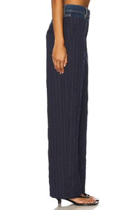 SIMKHAI Ophelia Double Waistband Combo Pant in midnight stripe - women's pants - detail view