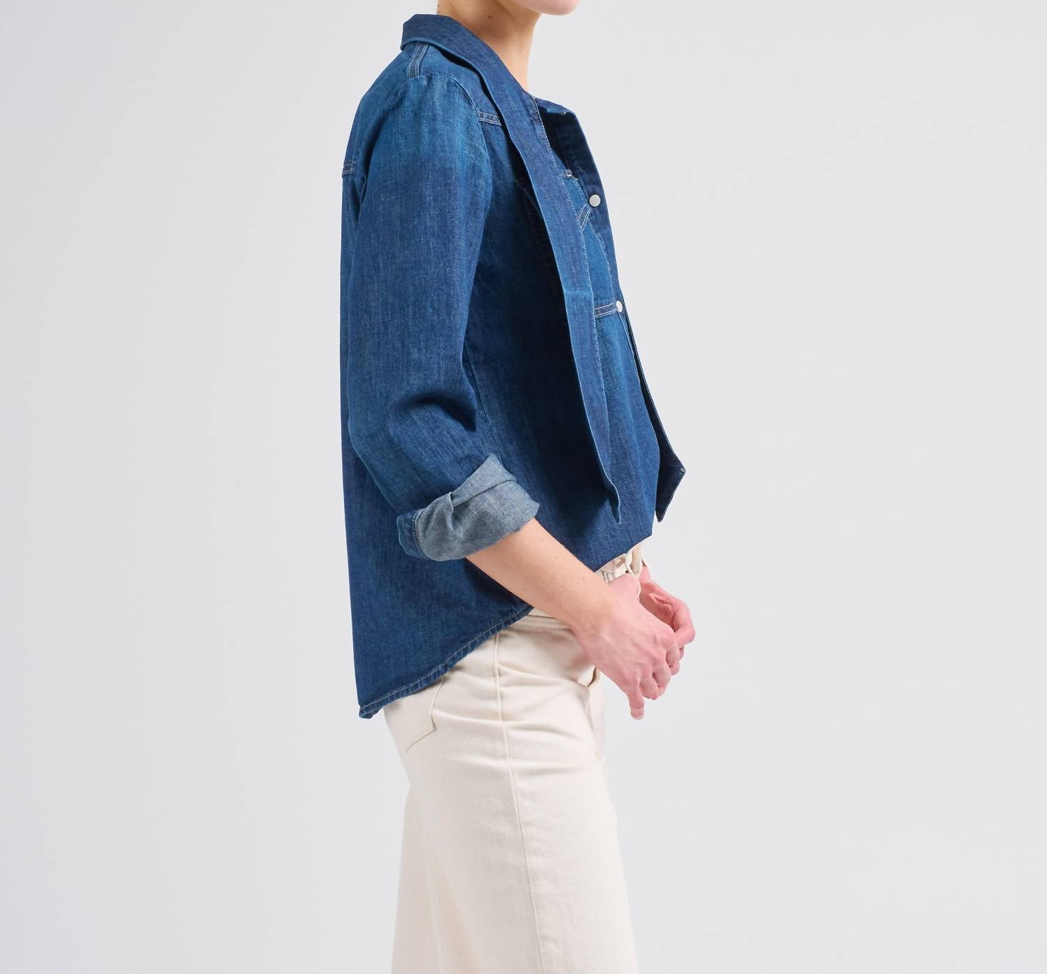 TWP Ranchers Daugher With Tie Shirt in dark wash - women's shirt - alternate view