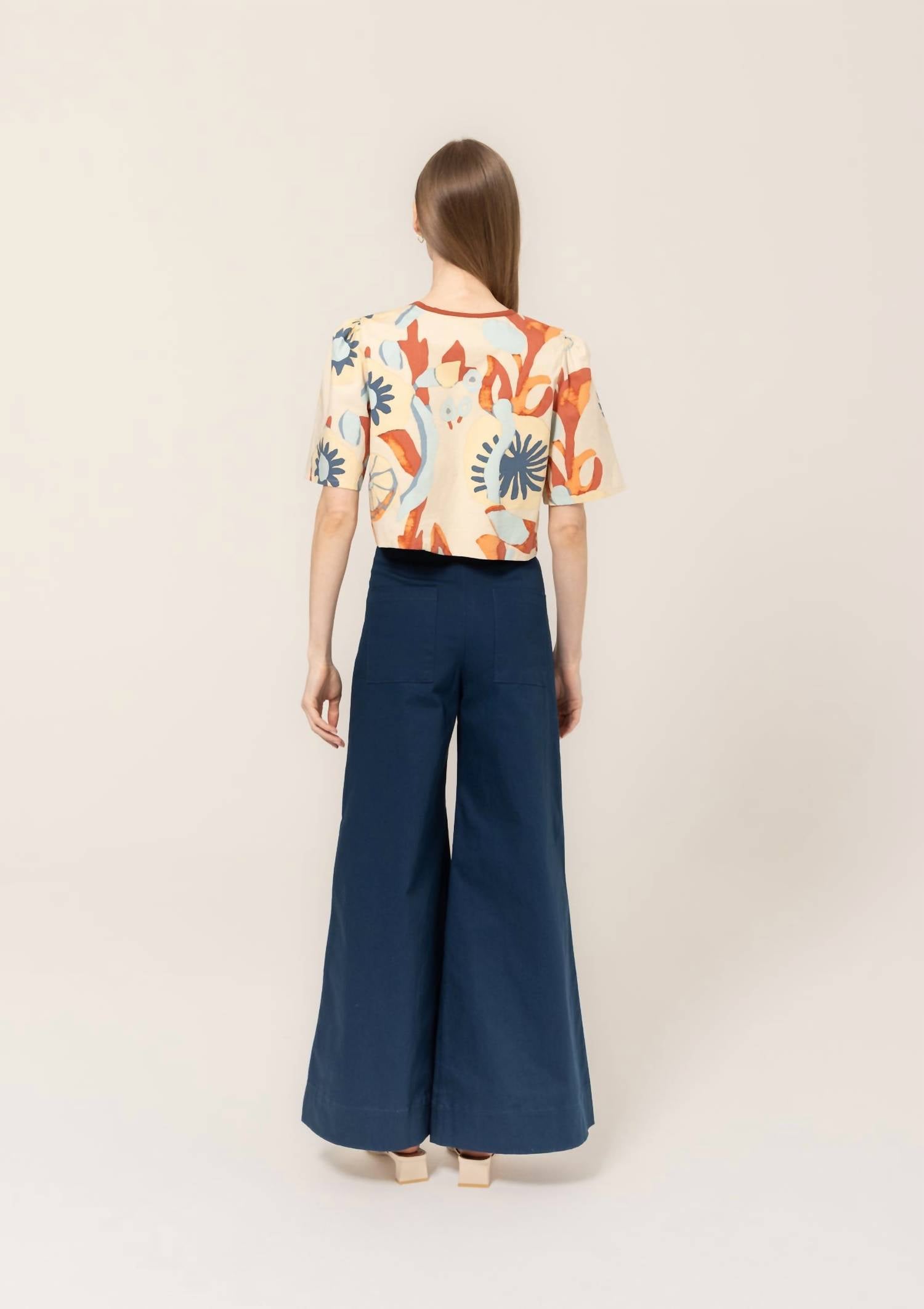 Bel Kazan Lilith Short Sleeve Top in beige - women's blouse - detail view