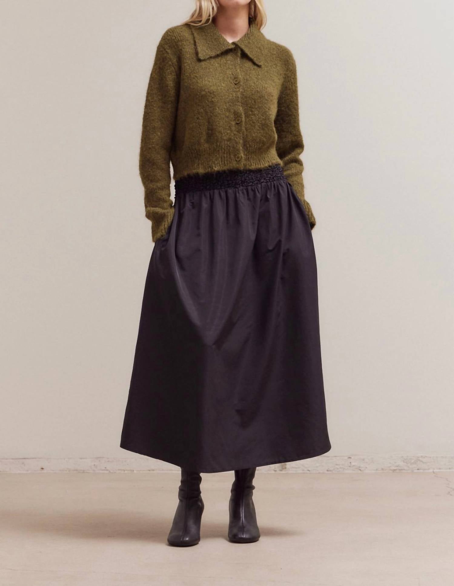 GRADE & GATHER Collared Neck Cardigan in moss - women's cardigan - view 5