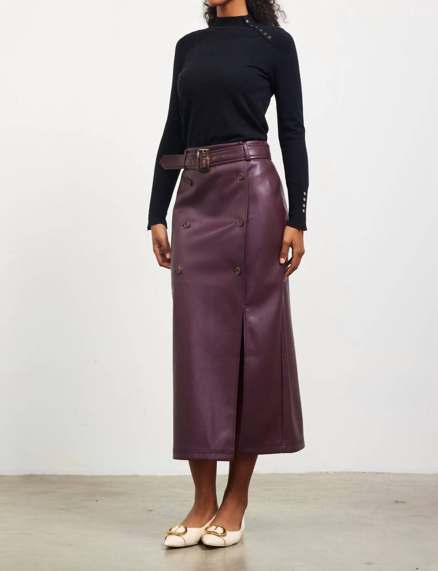 Skies Are Blue - Faux Leather Belted Skirt