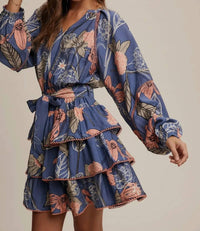 Listicle - Feathered Petal Tiered Mini Dress