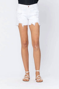 Judy Blue - Mid-rise Destroyed Shark Bite Hem Shorts - Plus
