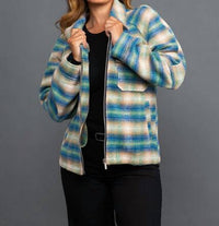 Papa Fashions - Plaid Tweed Zip Up Jacket