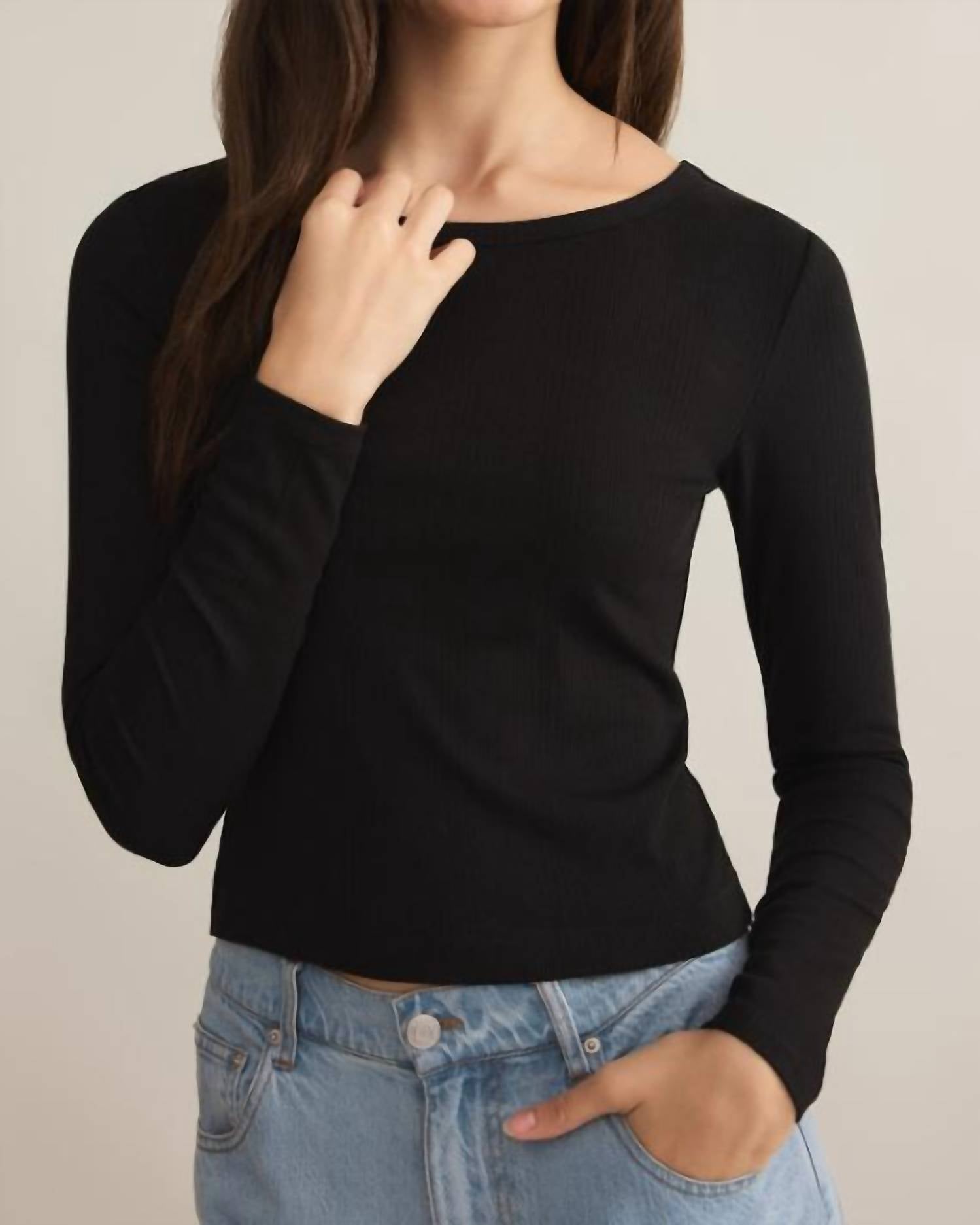 Z Supply Women's Infinity Fitted Long Sleeve Top in black - women's long sleeve top - view 4