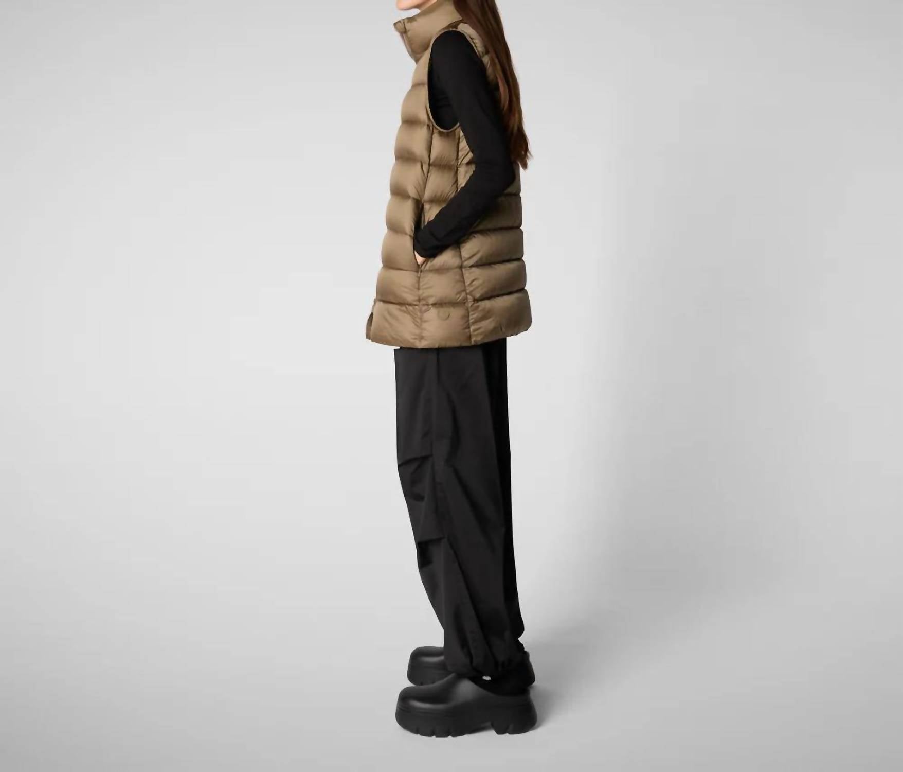 SAVE THE DUCK Quilted Gilet Coral Vest in husk green - women's jacket - detail view