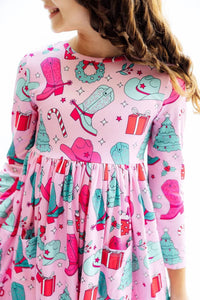 Mila & Rose - Christmas Cowgirl Long Sleeve Pocket Twirl Dress