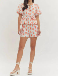 Entro - Lobster Bow Puff Sleeved Top