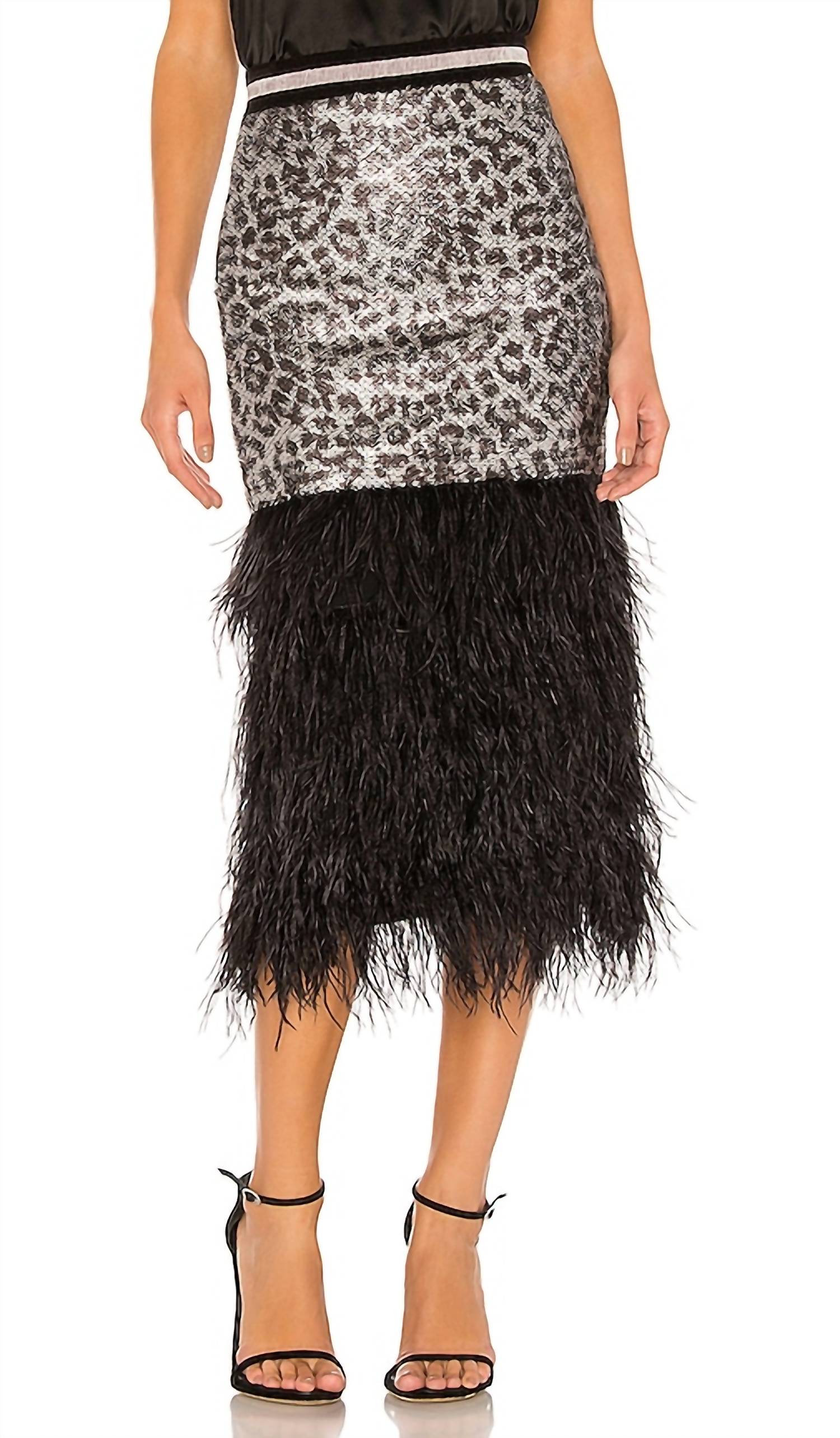 LE SUPERBE Marmont Sequin Skirt With Feathers in starwood spot - women's skirt