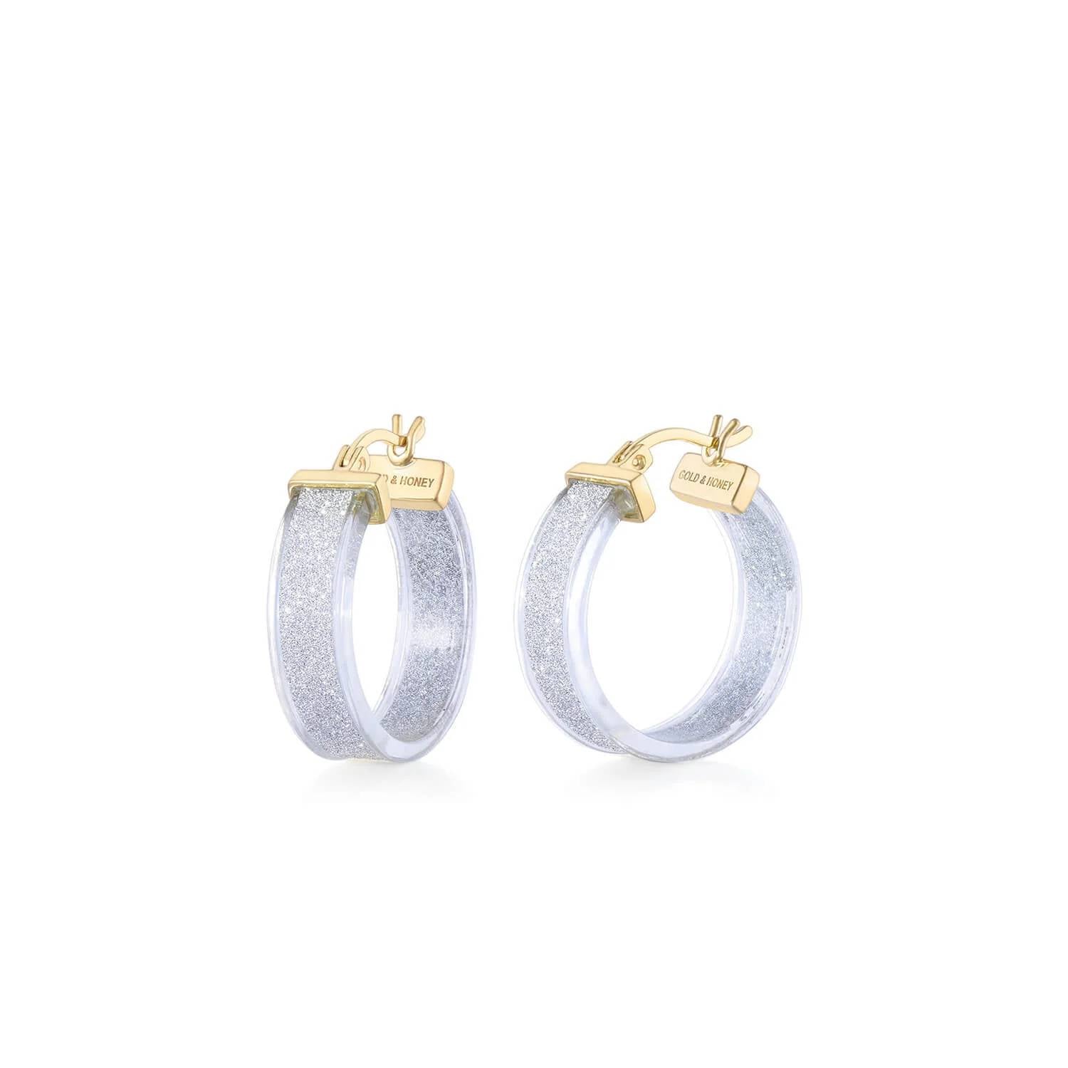 Gold & Honey - Women's Wide Glitter Lucite Hoop Earrings