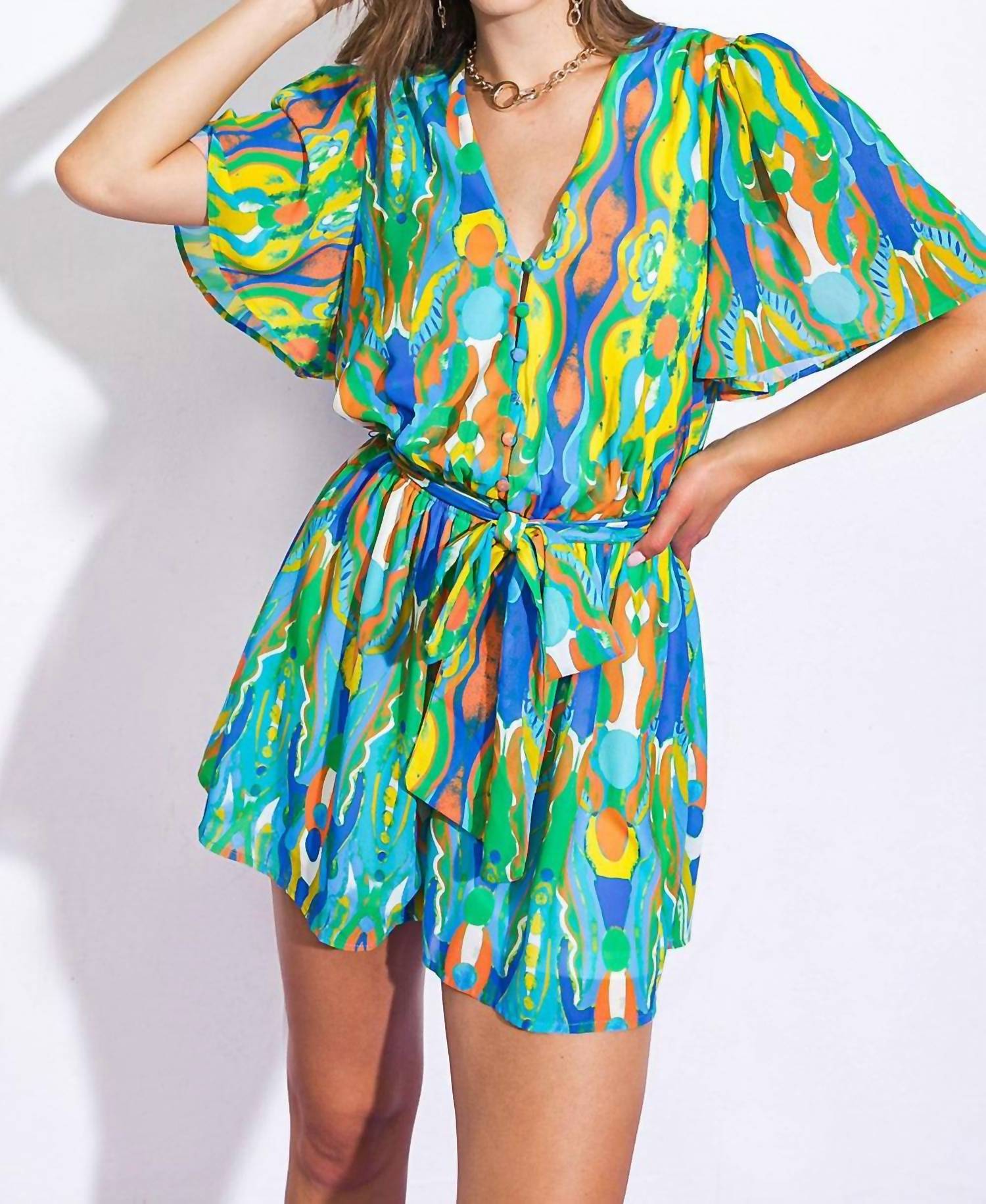 Flying Tomato - Belted Woven Romper
