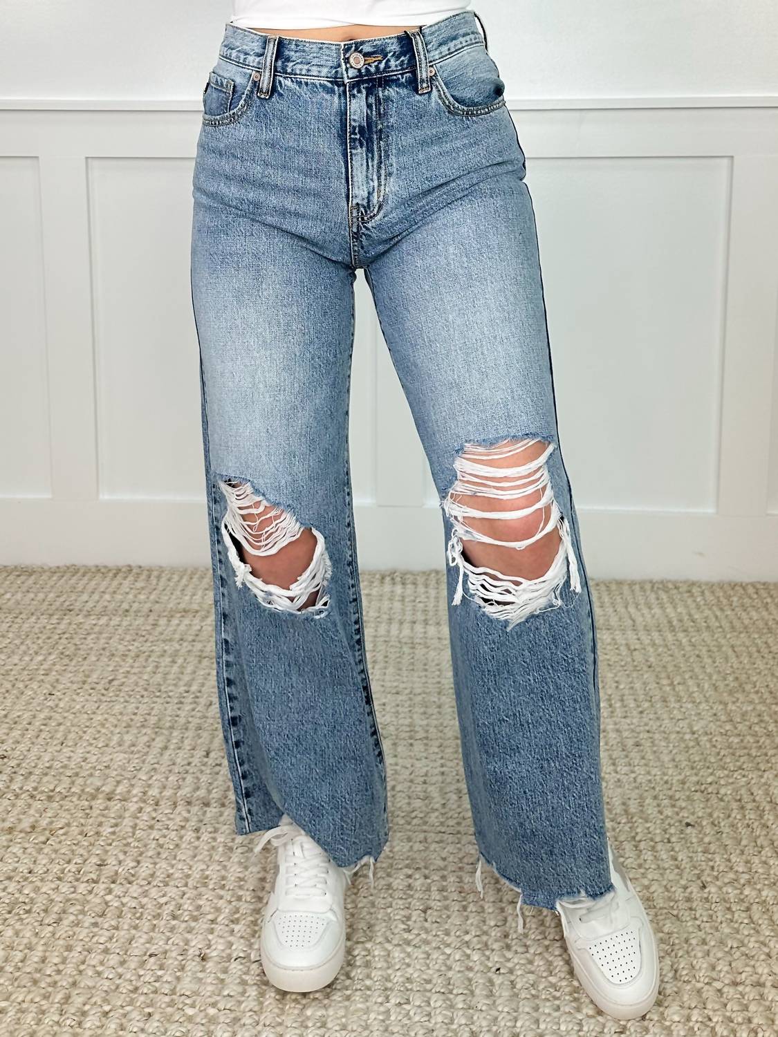 Ampersand Ave - Peyton Distressed High-rise Fray Wide Leg Cropped Jeans