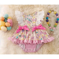 Kids Charm - Girls Floral Bunny Twirl Onesie with Side Bows