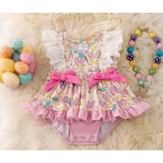 Kids Charm - Girls Floral Bunny Twirl Onesie with Side Bows